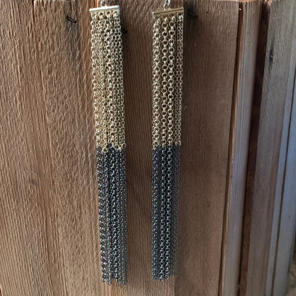 Two Toned Long Multi Chain Drop Earrings - Picture 6 of 11